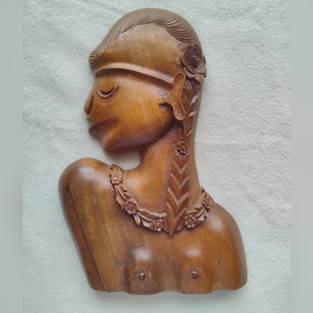 Hand Carved AFRICAN TRIBAL WOMAN HEAD Art Deco Statue Bust Decor